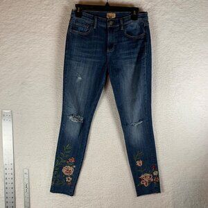 Driftwood Women's Jackie Floral Embroidered Distressed Skinny Jeans Size 27 9523
